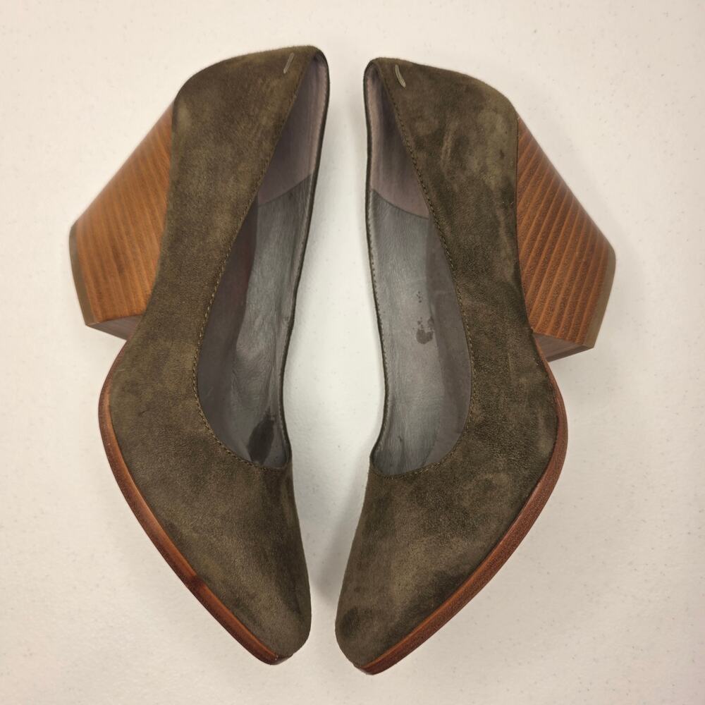 Eileen Fisher Hawk Olive Green Suede Block Heel Size 7 - Picture 5 of 14